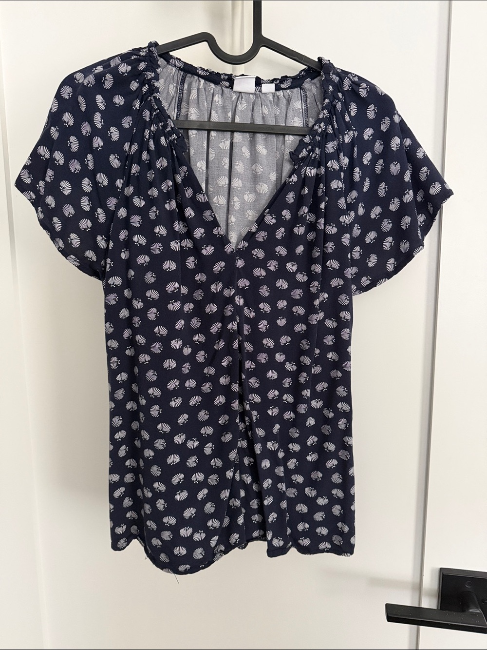 Navy Printed Short-Sleeve V-Neck Top